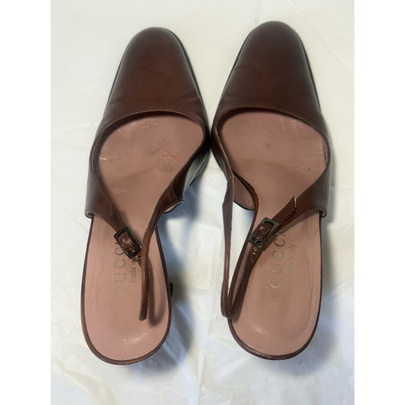 GUCCI Slingback Heels Closed Toe Brown Leather Shoes Sandals US 7 EU 37 C - Picture 6 of 16